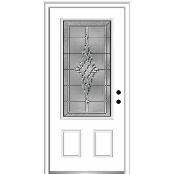 MMI DOOR 36 in. x 80 in. Grace Left-Hand Inswing 3/4-Lite Decorative Primed Fiberglass Prehung Front Door, 4-9/16 in. Frame