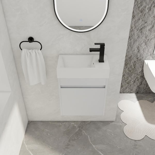 18.11 in. W x 10.23 in. D x 22.83 in. H Plywood Wall-mounted Bath Vanity in White Straight Grain with White Resin Top