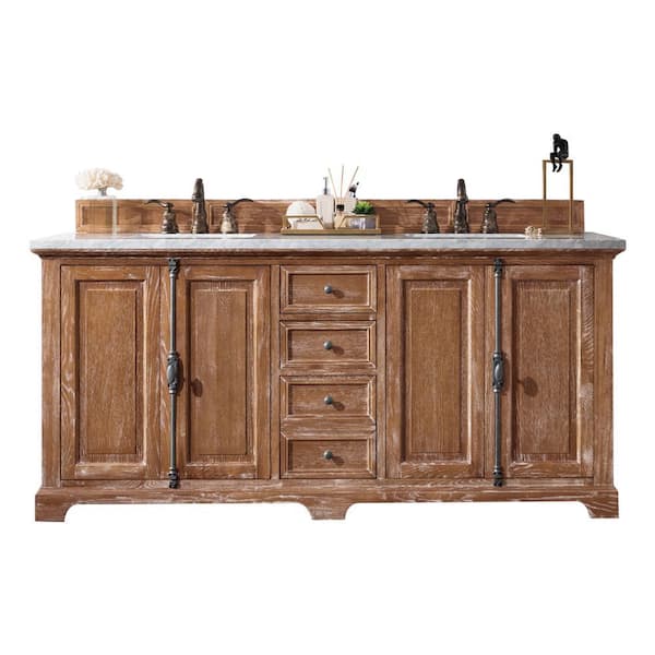 James Martin Vanities Providence 72 in. W x 23.5 in.D x 34.3 in. H Double Bath Vanity in Driftwood with Solid Surface Top in Arctic Fall