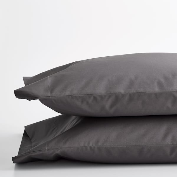 The Company Store Company Cotton Graphite Solid 300-Thread Count Cotton Percale King Pillowcase (Set of 2)