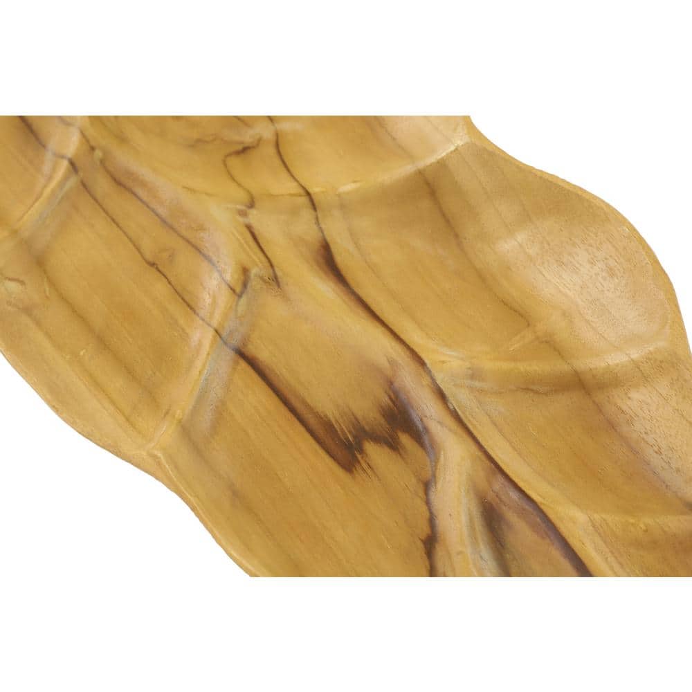 Brown Teak Wood Live Edge Leaf Tray Set of 3