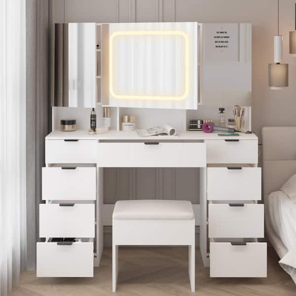 Karl home 2-Piece White Makeup Vanity Set with Mirror Cabinet