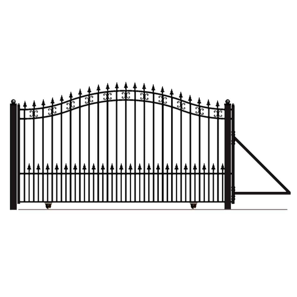 St. Louis Style Black Steel Arched Sliding Driveway Gate 16' x 6'