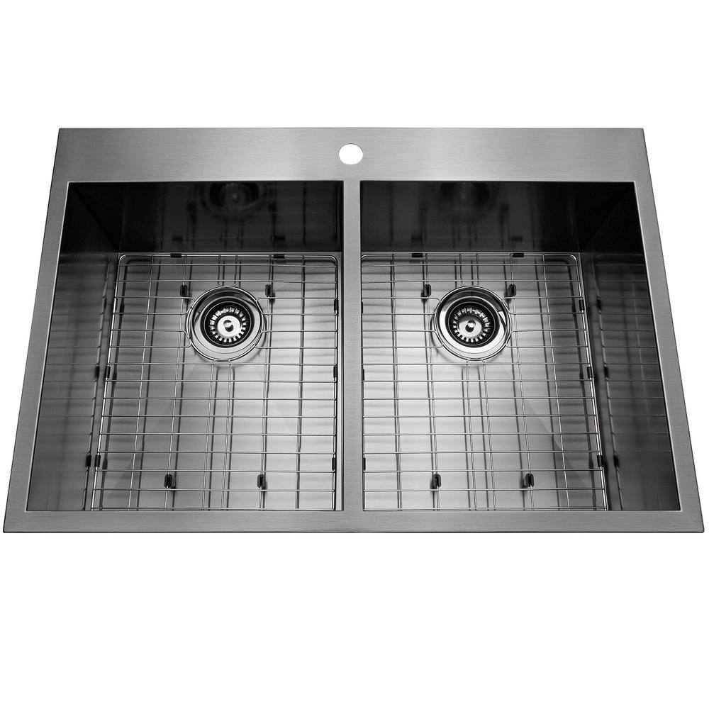 33" Double Bowl Gunmetal Matte Black Stainless Steel Kitchen Sink with Faucet