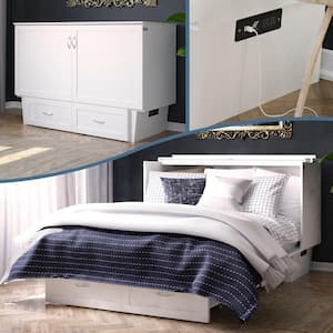 Monroe White Queen Murphy Bed Chest with Charging Station