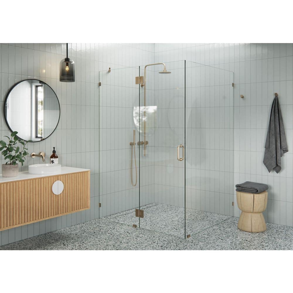 56 in. W x 48 in. D x 78 in. H Pivot Frameless Corner Shower Enclosure in Brushed Bronze Finish with Clear Glass price history on PriceWatchPro
