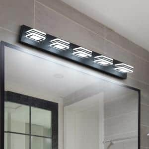 Runesay 37 in. Modern 5-Light Black Acrylic LED Mirror Vanity Light Fixture for Bathroom Over Mirror Bath Wall Lighting