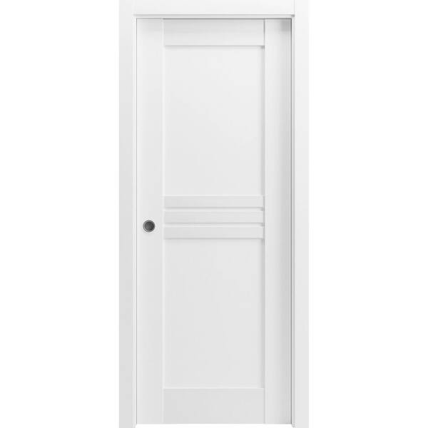 VDOMDOORS 28 in. x 80 in. 1-Panel White Finished MDF Sliding Door with Hardware