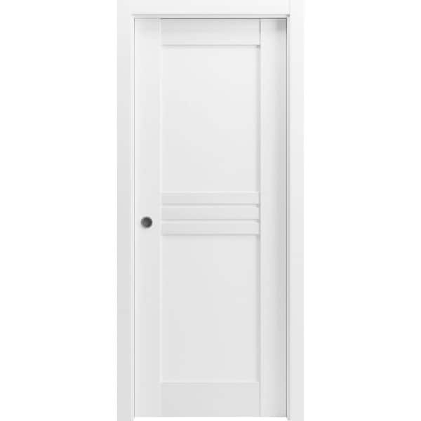 VDOMDOORS 36 in. x 84 in. 1-Panel White Finished MDF Sliding Door with Hardware