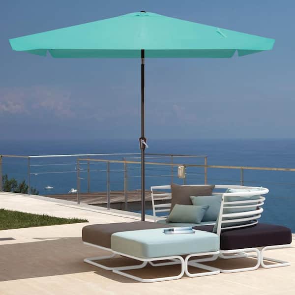 JEAREY 6.5 ft x 10 ft. Rectangular Steel Market Crank and Tilt Outdoor Patio Umbrella in Peacock Blue