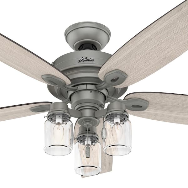 LED Indoor Matte Nickel Ceiling Fan with Light Kit Hunter Crown Canyon 52 in 