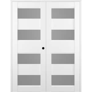 Della 72 in. x 80 in. Left Handed Active 4-Lite Frosted Glass Bianco Noble Wood Composite Double Prehung French Door