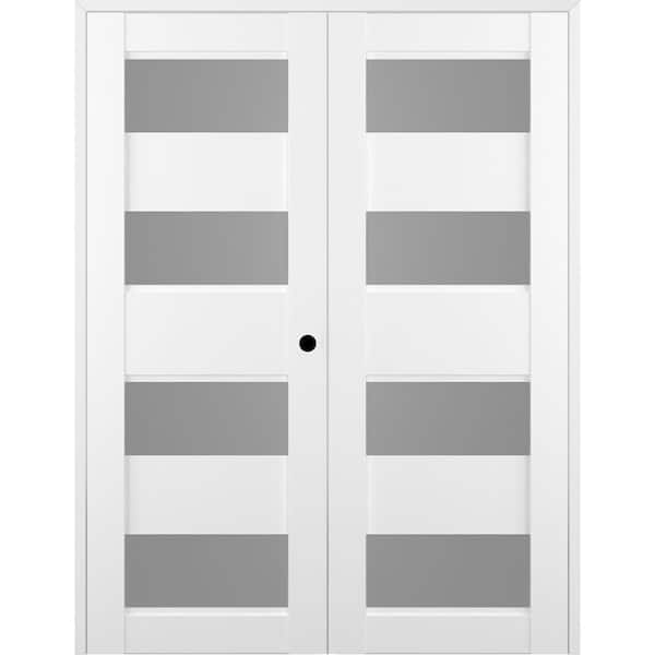 Belldinni Della 56 in. x 80 in. Left Handed Active 4-Lite Frosted Glass Bianco Noble Wood Composite Double Prehung French Door
