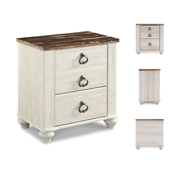 Willowton White/Brown 2-Drawer 23.74 in. W Nightstands
