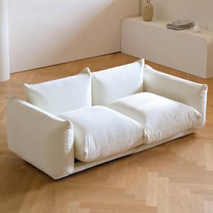 77.16 in. Luxury Wide Bread Square Shape Flared Arm Chenille Top 2-Seats Floor Level Lazy Sofa Couch, Beige
