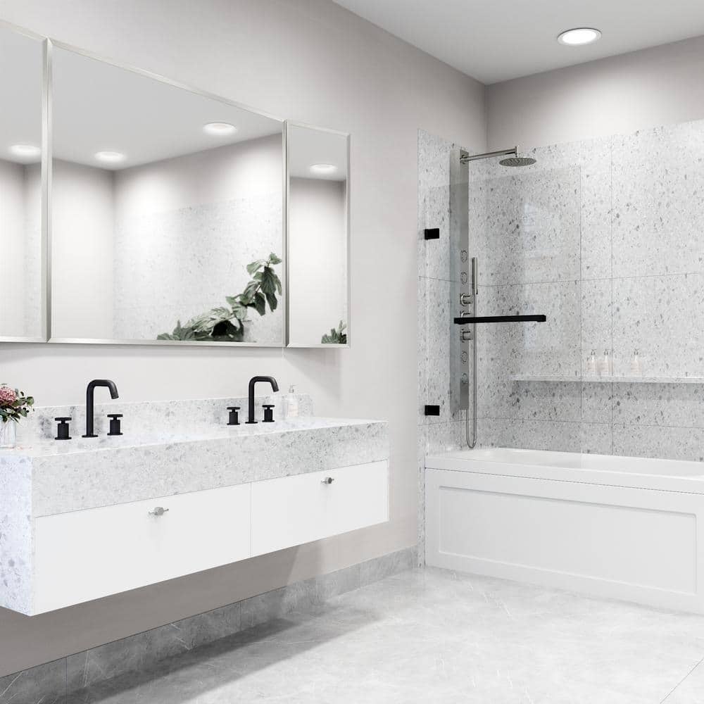 Rialto 34" W x 58" H Frameless Matte Black Tub Door