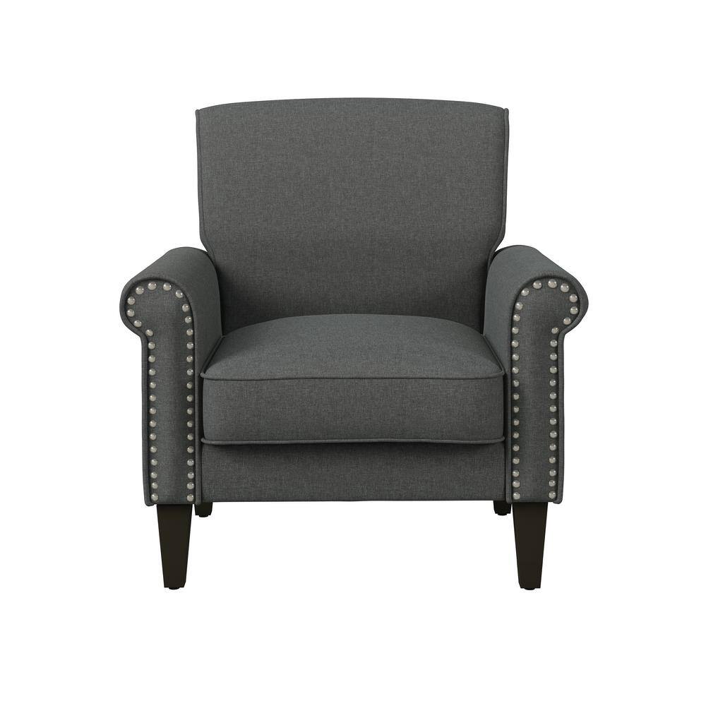 Charcoal Gray Linen Arm Chair with Wood Legs