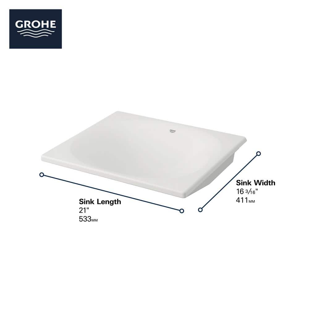 Alpine White Ceramic Rectangular Undermount Bathroom Sink