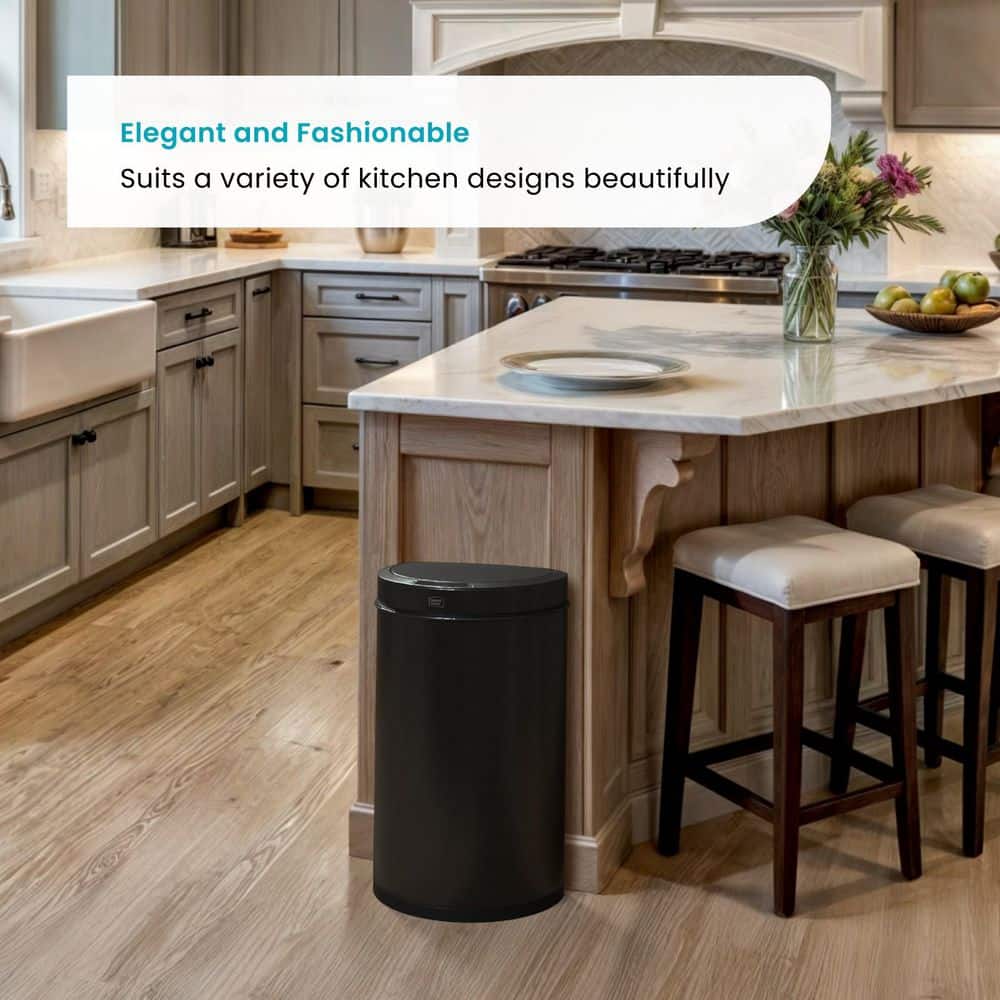 13 Gallon Black Stainless Steel Touchless Trash Can with Motion Sensor