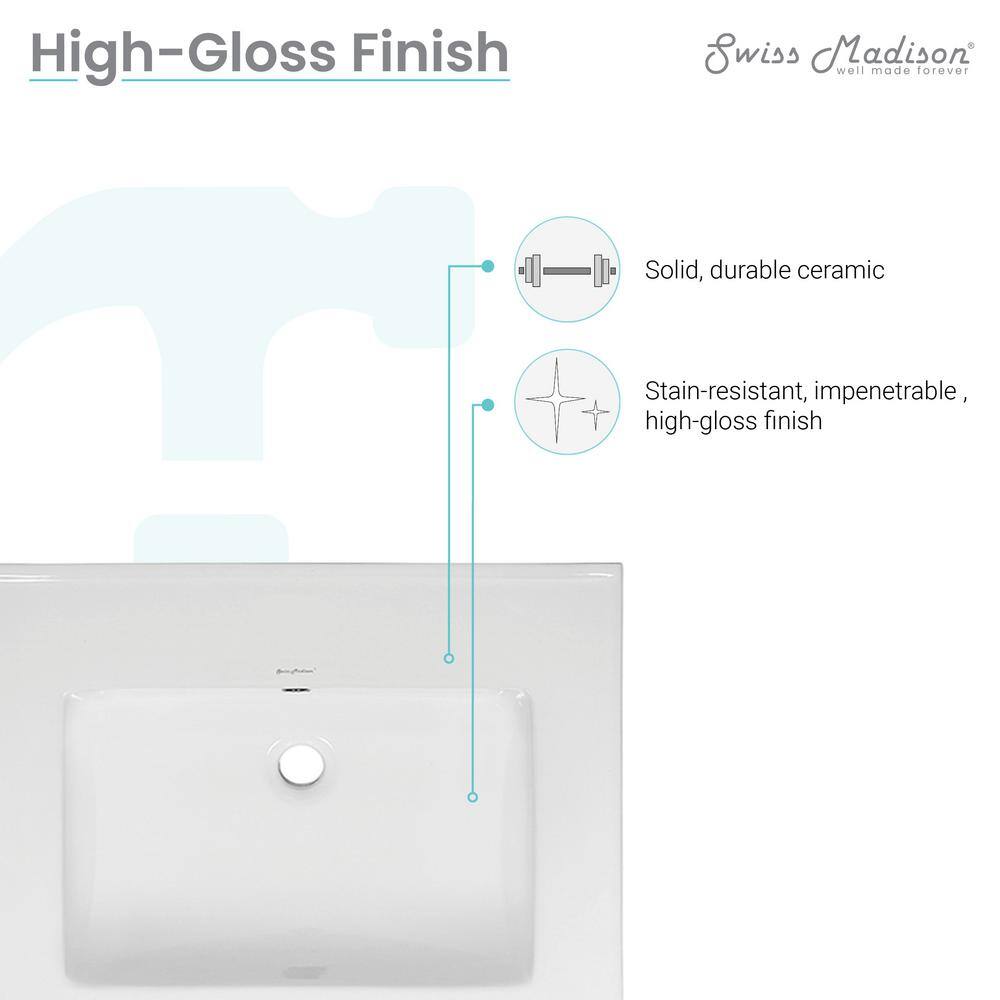 24" White Ceramic Vanity Top Sink Without Faucet Hole