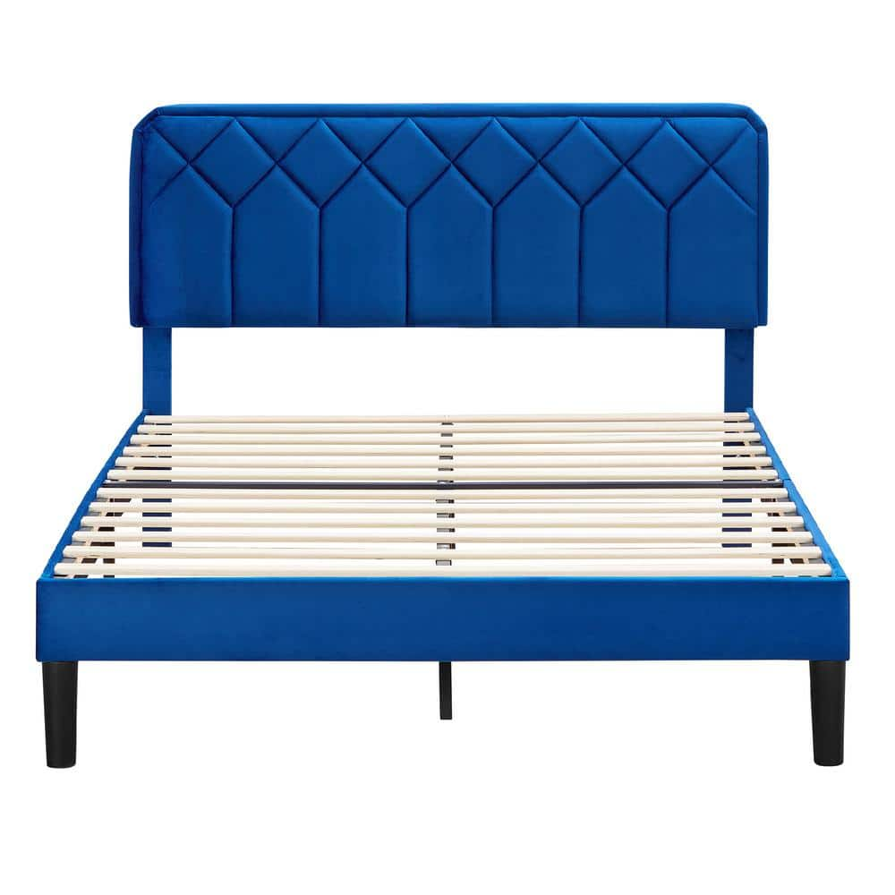 VECELO Bed Frame With Upholstered Headboard, Blue Metal Frame Full ...