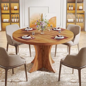 Halsey Oak Grain Wood 47 in. Pedestal Dining Table, Round Dinner Kitchen Dining Room Table Seats 4