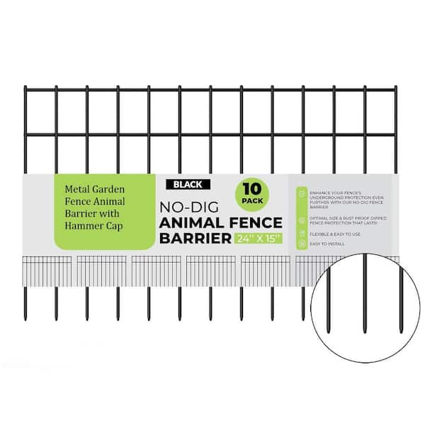 Oyezvary 15 in. Metal Garden Fence Animal Barrier with Hammer Cap for Decor Yard, Plants and Animal Barriers-(10-Pack)
