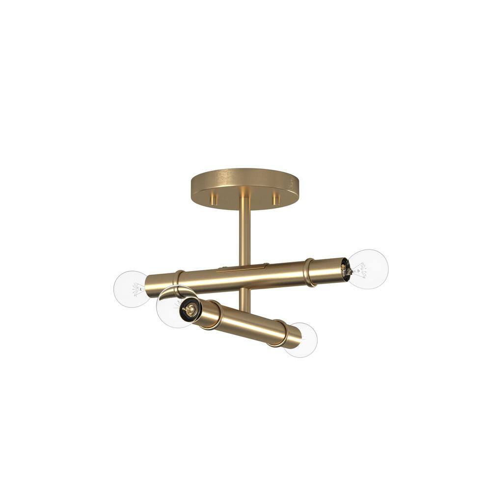 Emmett Mid-Century Modern 12" Semi-Flush Mount in Old Satin Brass