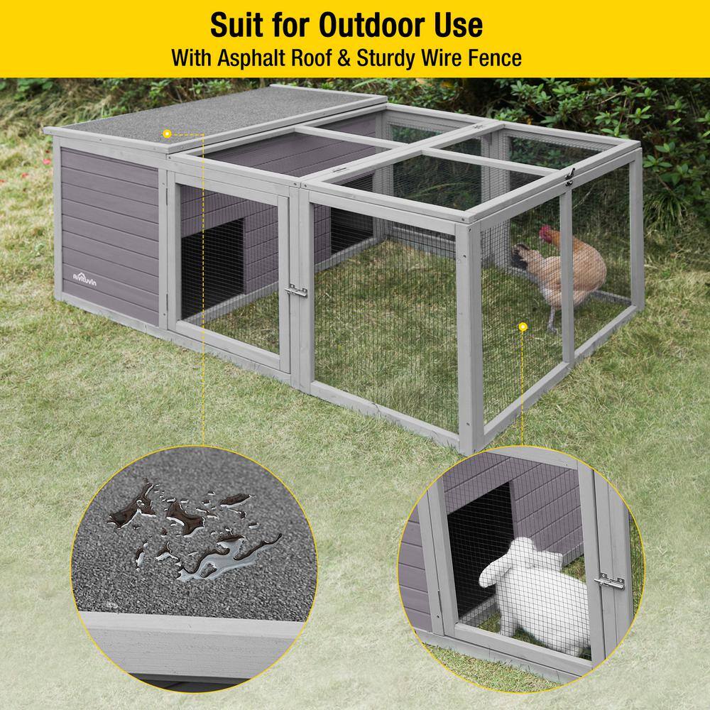 Gray Wooden Outdoor Hutch with Mesh Panels for Small Animals
