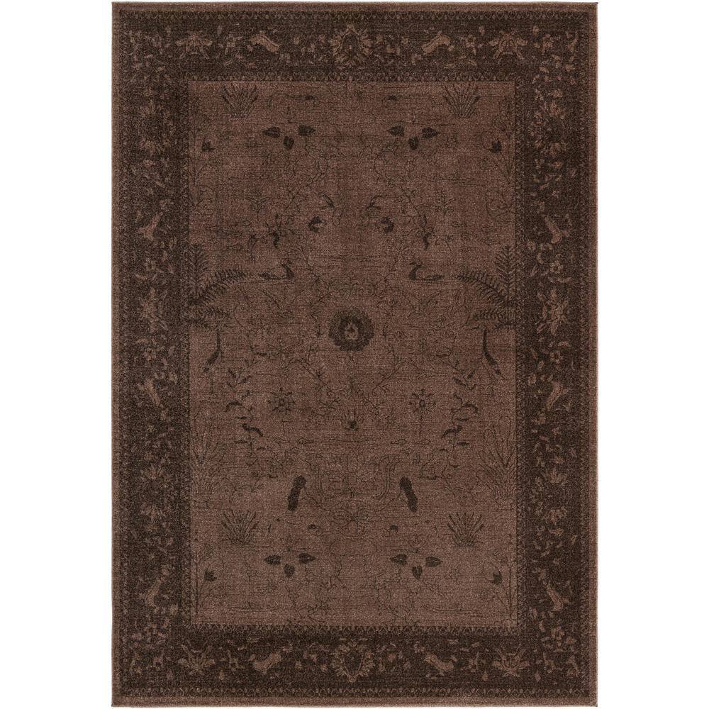 La Jolla Easy-Care Floral Brown Synthetic Area Rug, 7x10 ft