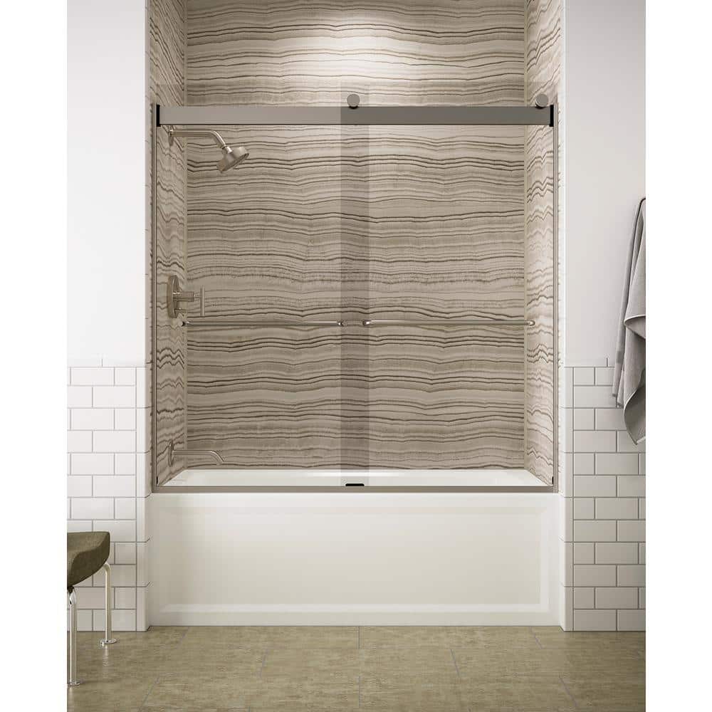 Levity Collection K-706006-D3-MX 60"" CleanCoat Frameless Sliding Bath Door with 0.25"" Thick Frosted Glass and Curved Towel Bars in Matte -  Kohler
