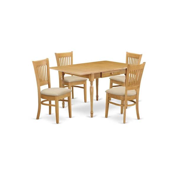 East West Furniture 5-Piece Natural Oak Finish Solid Wood Top - Dining Room Set - Seats 4
