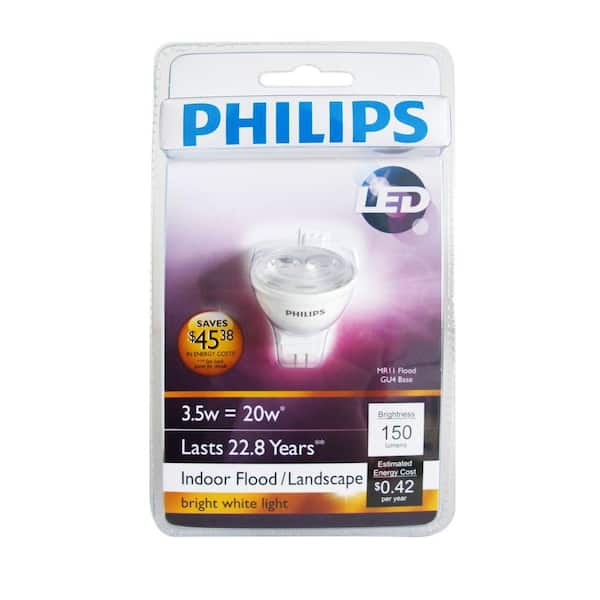 Philips 20-Watt Equivalent MR11 LED Flood Bright White (3,000K) (1-Pack) 458539 - The Depot