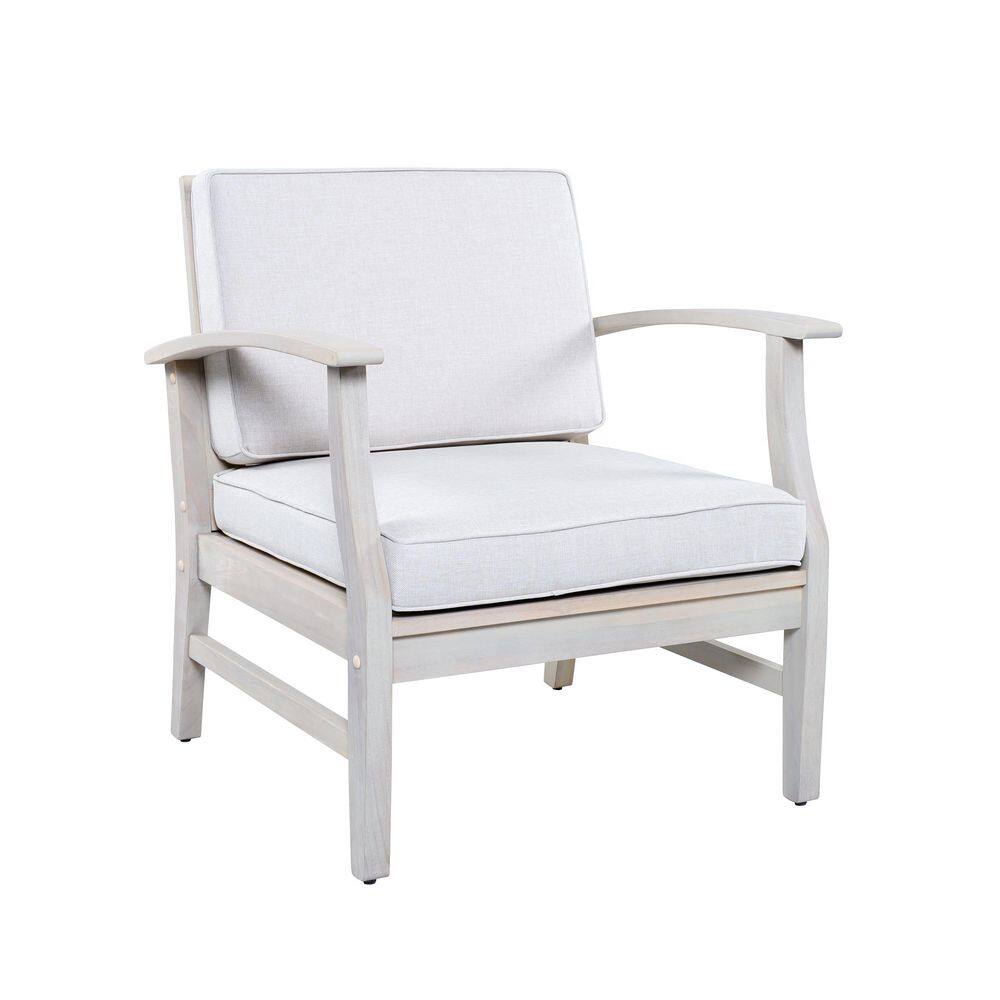 Tulay White Solid Wood Outdoor Lounge Chair with Sand Cushion