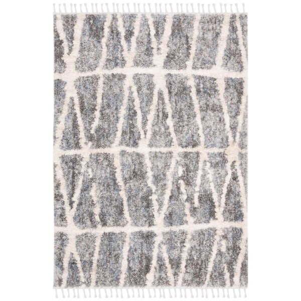 SAFAVIEH Berber Fringe Shag Gray/Cream 9 ft. x 12 ft. Gradient Geometric Area Rug