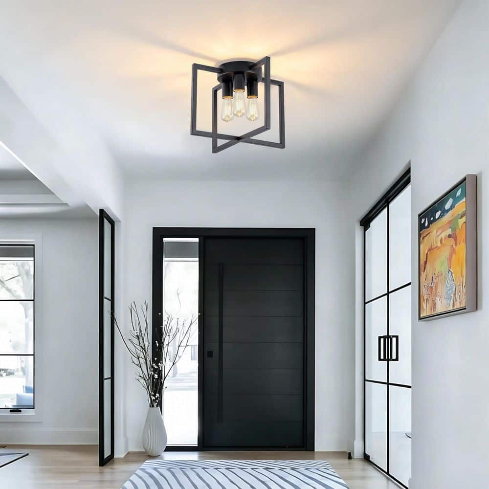 15 in. 3-Light Industrial Rectangle Matte Black Flush Mount Ceiling Light with Metal Shades for Kitchen price history on PriceWatchPro