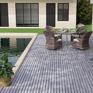 1 ft. x 1 ft. Square Interlocking Acacia Wood Patio Deck Tiles Outdoor Striped Pattern Flooring Tiles Pack of 10 Tiles