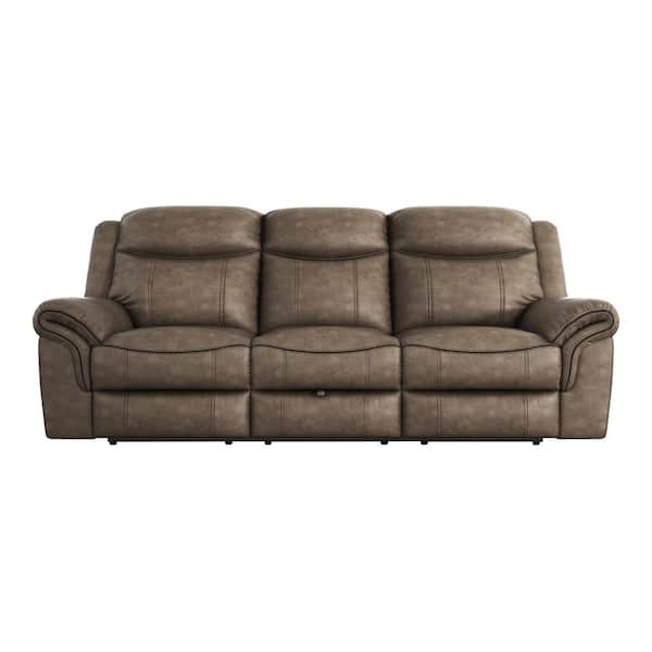EVERGLADE HOME Creeley 88.5 in. Round Arm Microfiber Straight in Brown