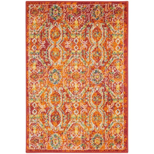 Nourison Allur Red Multi 2 ft. x 3 ft. Bohemian Transitional Kitchen Area Rug