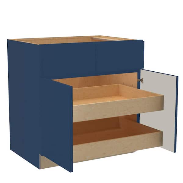 Home Decorators Collection Hargrove 36 in. W x 24 in. D x 34.5 in. H Assembled Plywood Base Kitchen Cabinet in Vessel Blue with 2ROT Soft Close