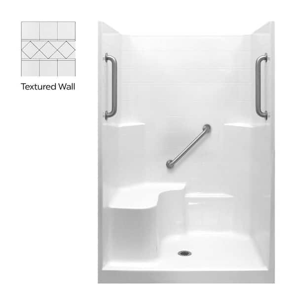 Liberty 37 in. x 48 in. x 80 in. Alcove 1-Piece Shower Wall and Shower Pan in White with 3 Chrome Grab Bars, Left Seat