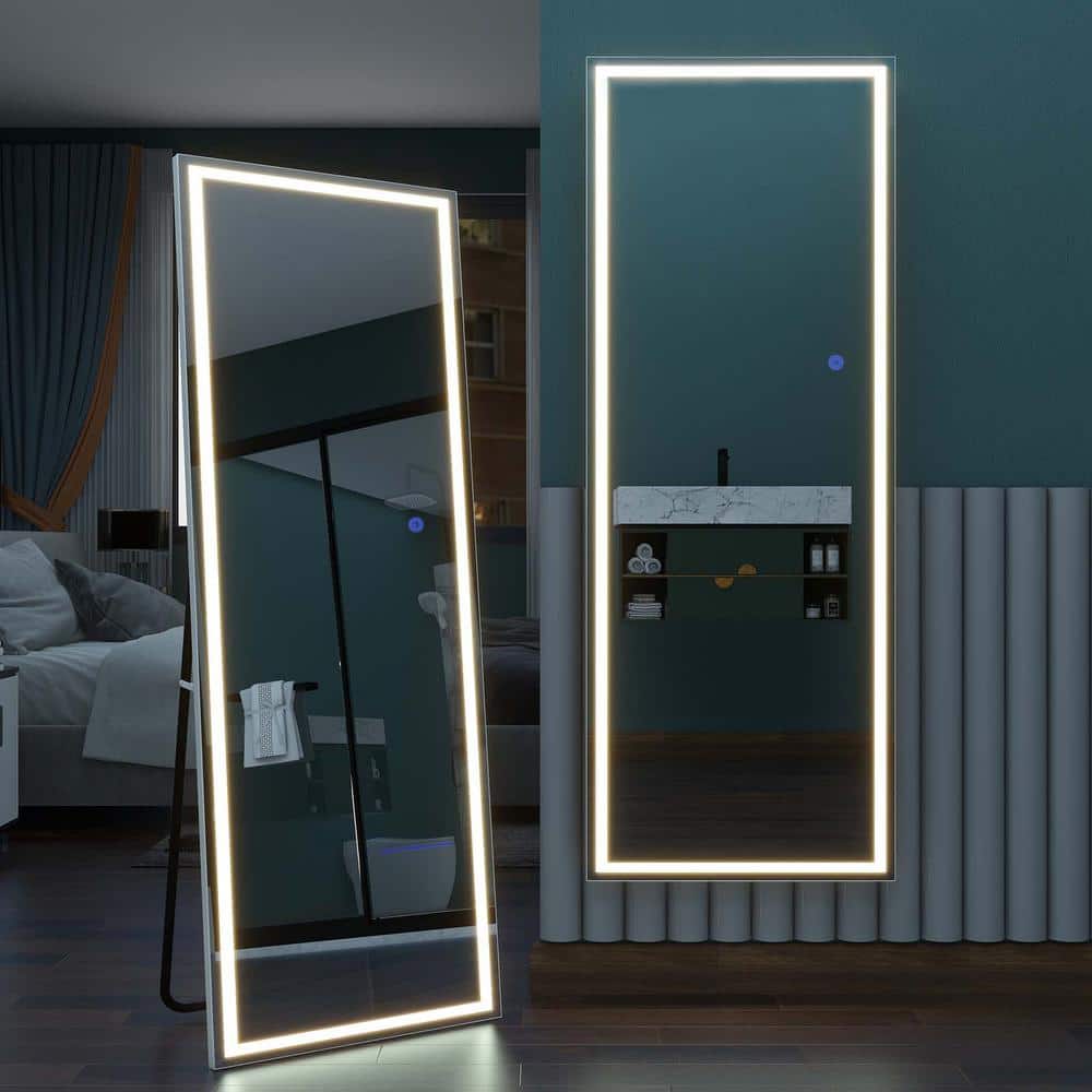 Silver 20 in. W x 63 in. H Right Angled Framed Rectangle Full Length Mirror