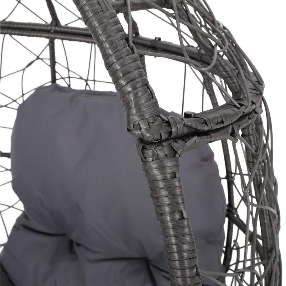 Gray Metal Oval Egg Chair with Dark Gray Cushions