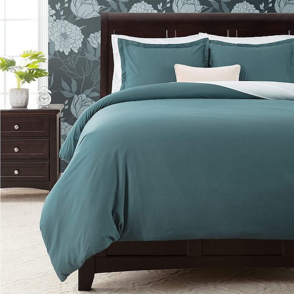 CHANASYA CHANASYA Solid Color Teal Ultra Soft Bedding Microfiber Duvet Cover Set, Queen