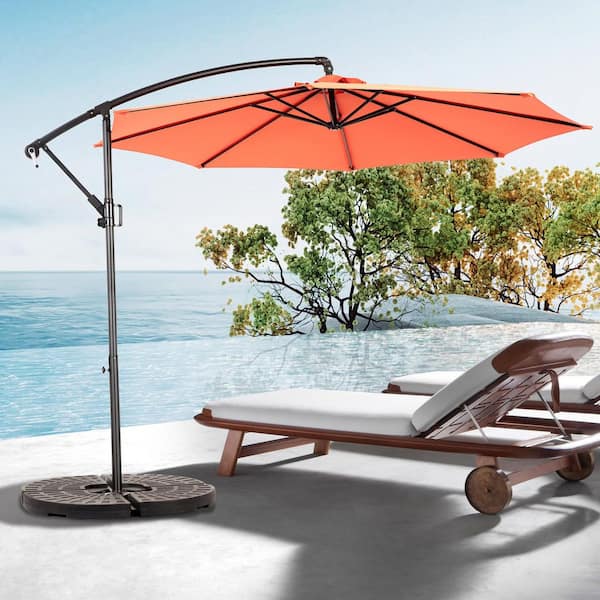 10 ft. Steel Outdoor 8-Rib Offset Hanging Market Patio Umbrella in Orange with Easy Tilt Adjustment (Base Not Included)