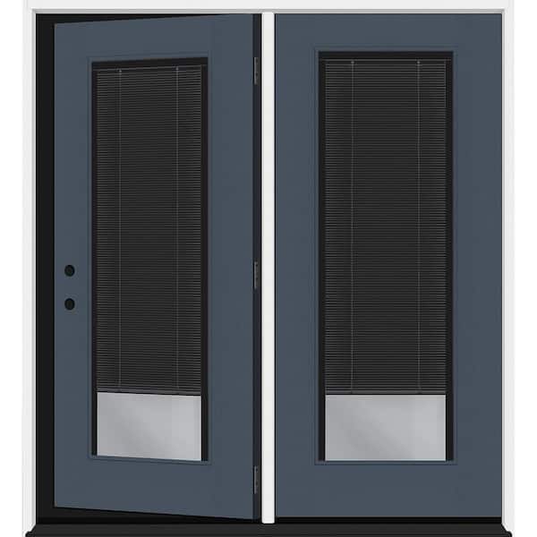 Legacy 72 in. x 80 in. Full Lite Clear Glass Noir MB Dark Denim RH Center-Hinged Fiberglass Retro Patio Door w/6"Jamb
