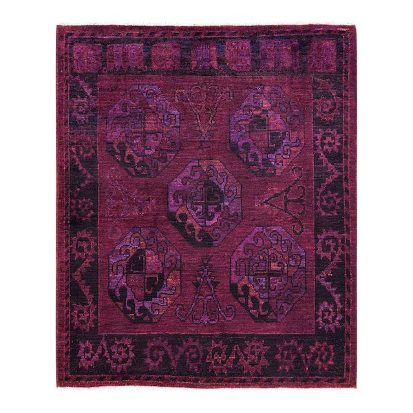 Solo Rugs Modern One-of-a-Kind Contemporary Red 5 ft. 1 in. x 5 ft. 2 in. Overdyed Area Rug