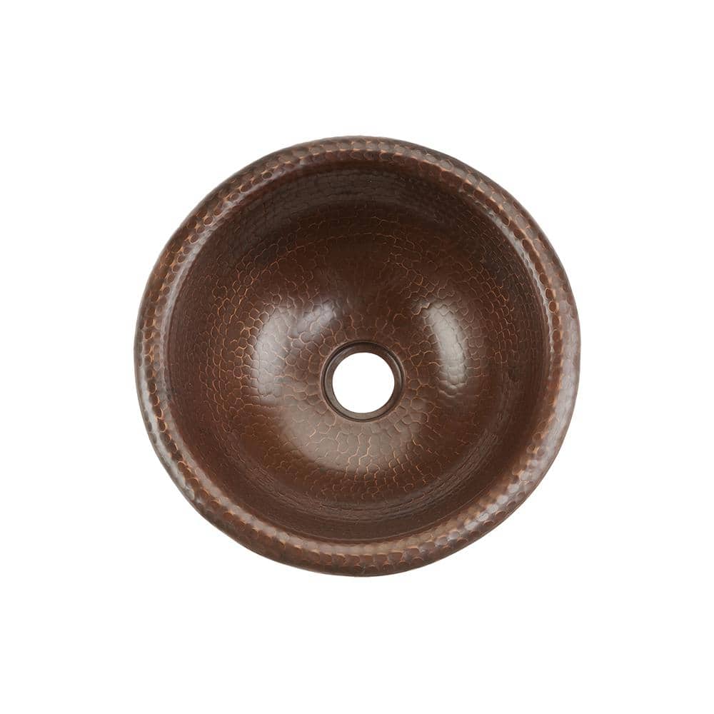 12" Round Hammered Copper Bathroom Sink