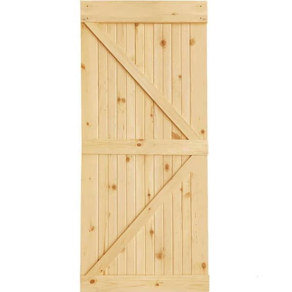 36 in. x 84 in. K-Bar Solid Core Pine Wood Unfinished Interior Barn Door DIY Slab Kit