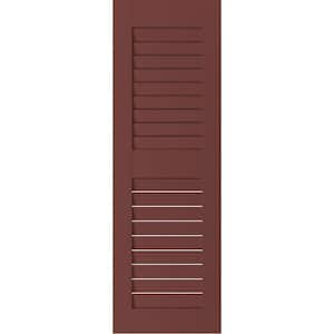 12 in. x 25 in. Exterior Real Wood Sapele Mahogany Louvered Shutters Pair Cottage Red